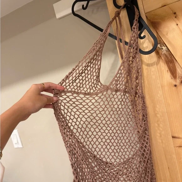 437 Tan Crochet Swim Coverup - Picture 2 of 4